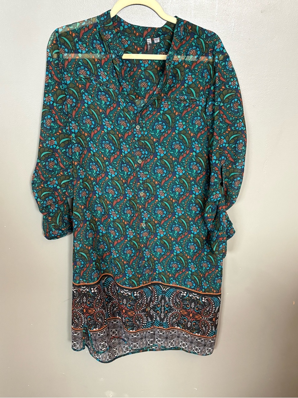 Kut from the Kloth Teal Floral Button-Up Blouse